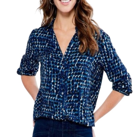 NIC+ZOE Tops - Nic + Zoe Long Good Vibes Sleeve Button Front Abstract Polka Dot Blouse Top